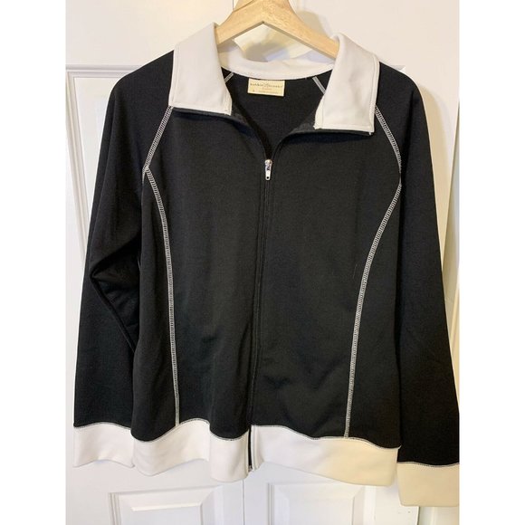 Bobbie Brooks Women's Sz L Long Sleeve‎ Full Zip Up Athletic Wear Black White - Picture 4 of 8